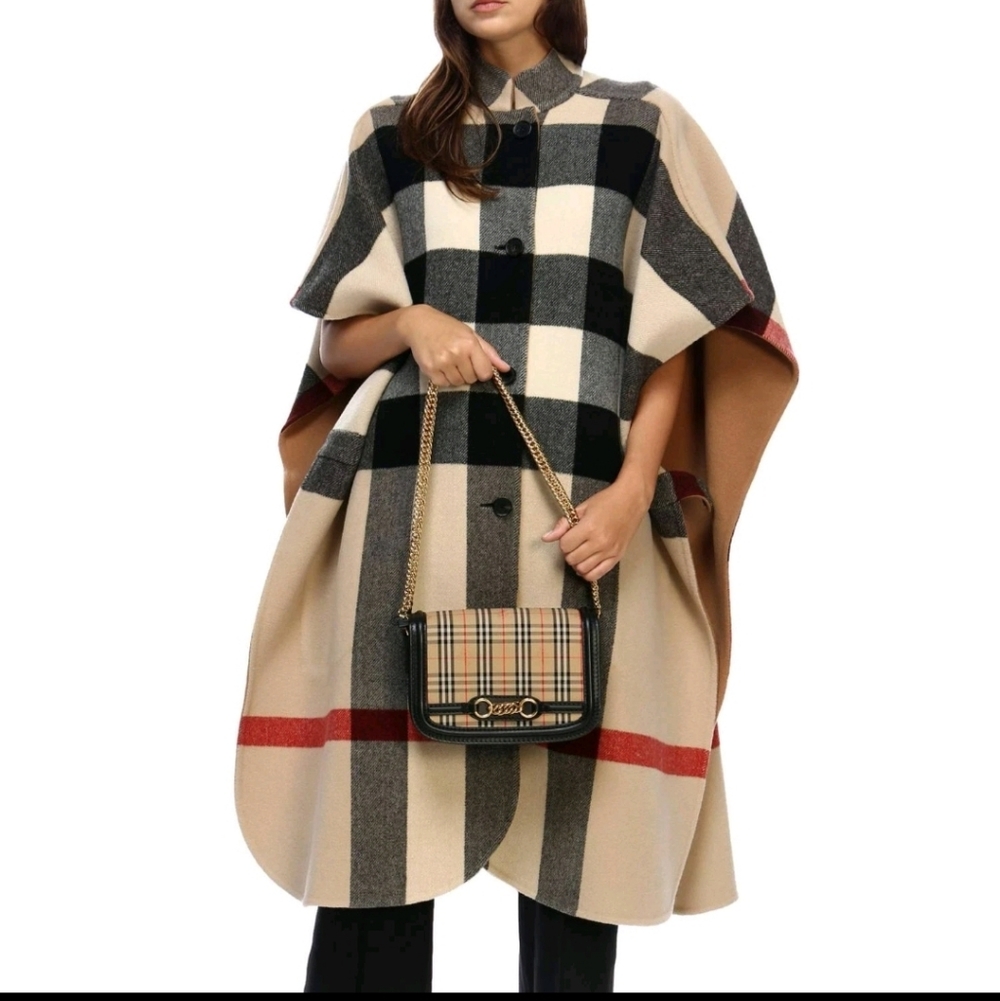 Auth💞 Burberry Link Flap Bag Knight Check Canvas